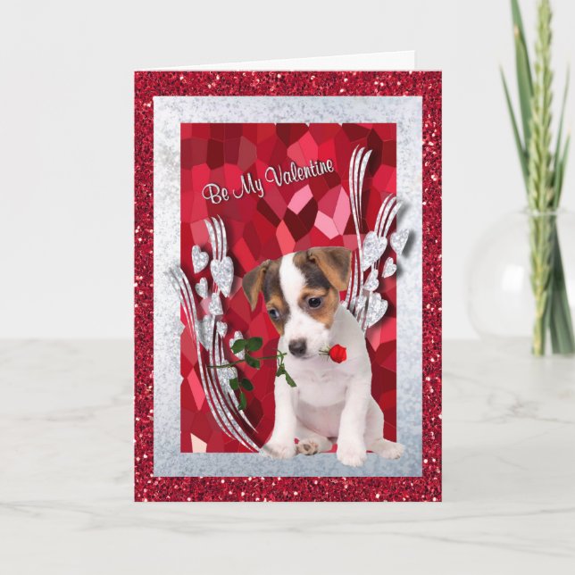 Jack Russell Puppy Be My Valentine Greeting Card (Front)