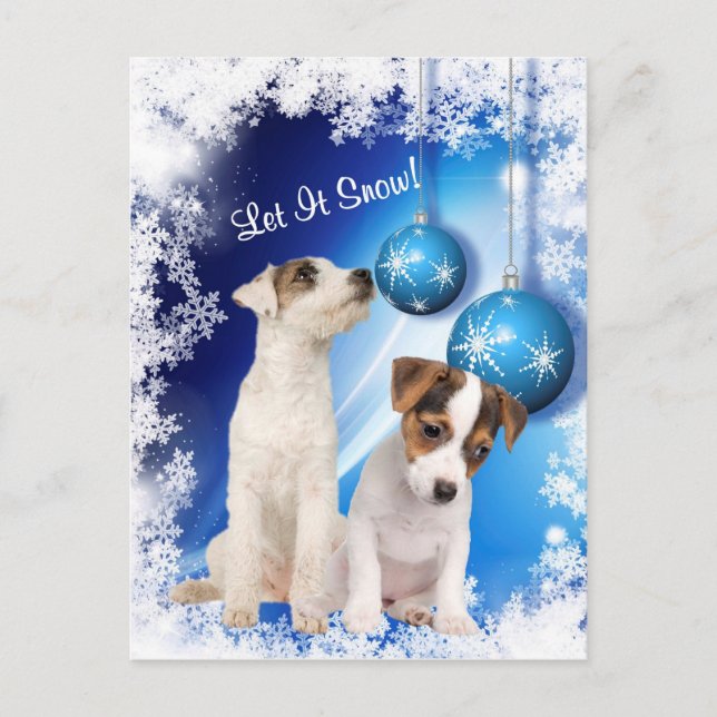 Jack Russell Puppy Let It Snow Design #2 Holiday Postcard (Front)