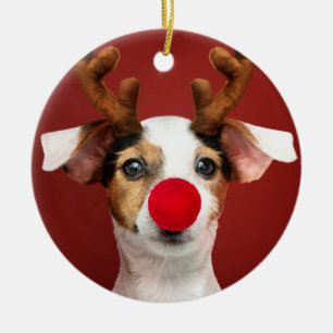 Jack Russell Reindeer Ceramic Tree Decoration