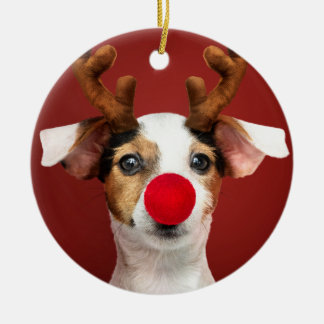 Jack Russell Reindeer Ceramic Tree Decoration