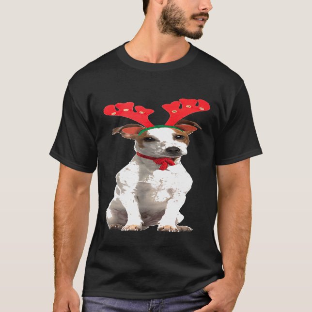 Jack Russell Reindeer Christmas Dog Funny T-Shirt (Front)
