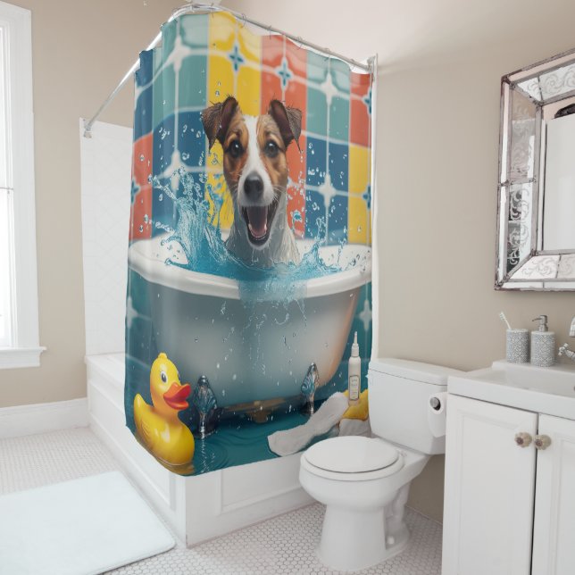 Jack Russell Sloppy Sleepy Cute Funny Shower Curtain (In Situ)