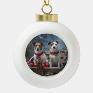 Jack Russell Snowy Sleigh Christmas Decor  Ceramic Ball Christmas Ornament
