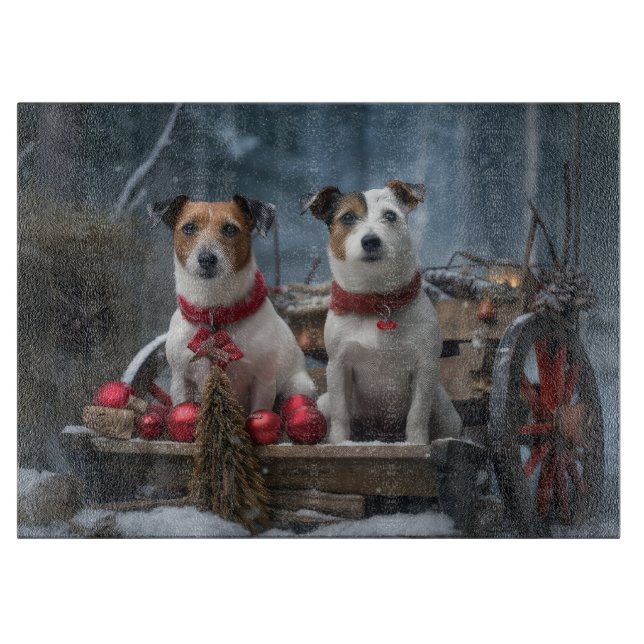 Jack Russell Snowy Sleigh Christmas Decor  Cutting Board (Front)