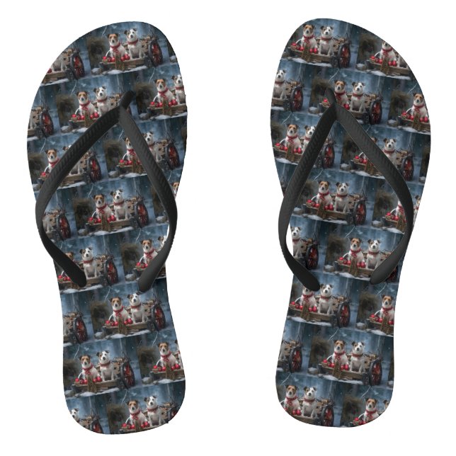 Jack Russell Snowy Sleigh Christmas Decor  Flip Flops (Footbed)