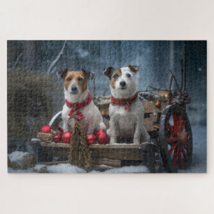 Jack Russell Snowy Sleigh Christmas Decor  Jigsaw Puzzle