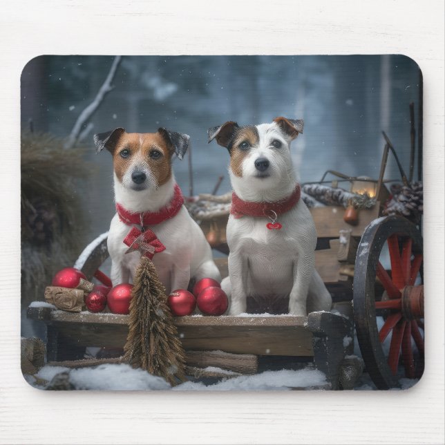 Jack Russell Snowy Sleigh Christmas Decor  Mouse Mat (Front)