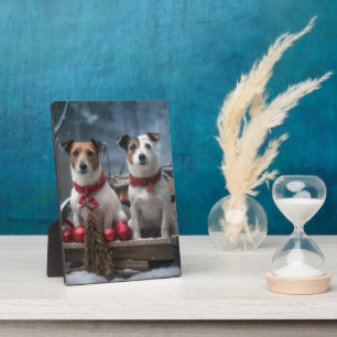 Jack Russell Snowy Sleigh Christmas Decor Plaque