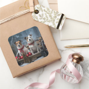 Jack Russell Snowy Sleigh Christmas Decor  Square Sticker