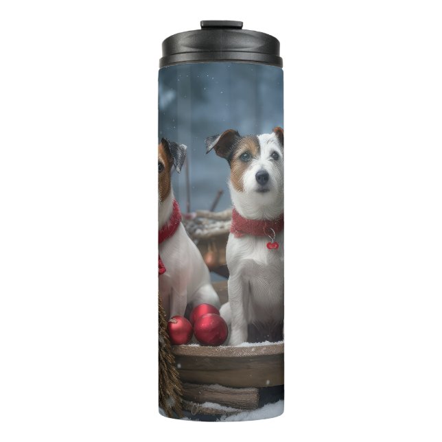 Jack Russell Snowy Sleigh Christmas Decor  Thermal Tumbler (Front)