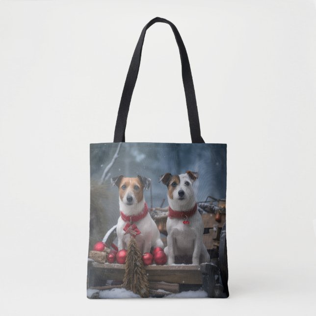 Jack Russell Snowy Sleigh Christmas Decor  Tote Bag (Front)
