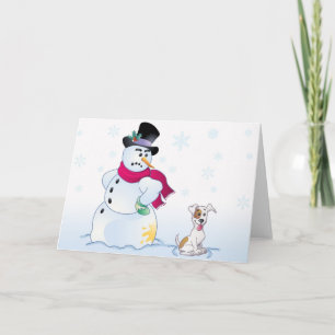 Jack Russell Terrier and Snowman Holiday Card