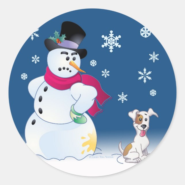 Jack Russell Terrier and Snowman Sticker (Front)