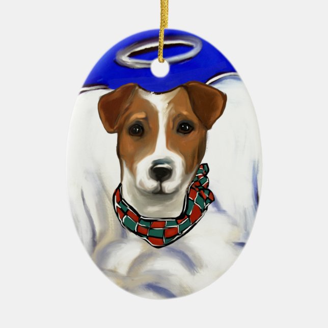 Jack Russell Terrier Angel Ceramic Tree Decoration (Front)