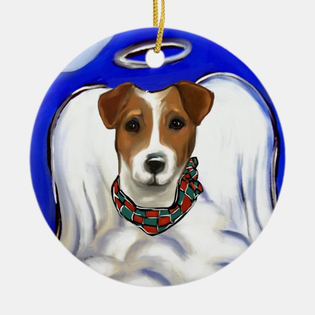 Jack Russell Terrier Angel Ceramic Tree Decoration (Front)