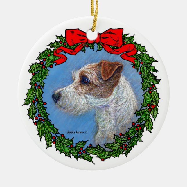 Jack Russell Terrier Art by Glenda S. Harlan Ceramic Tree Decoration (Front)