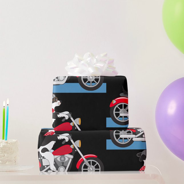Jack Russell Terrier Biker Dog on Red Motorbike Wrapping Paper (Creator Uploaded)