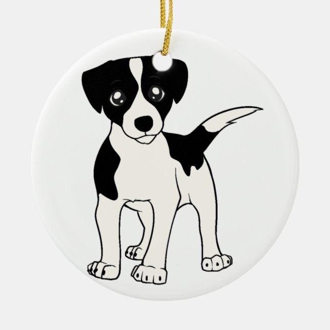 jack-russell-terrier black cartoon ceramic tree decoration (Front)