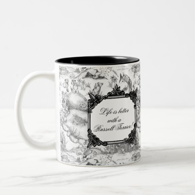 JACK RUSSELL Terrier Black Toile w/Customisation Two-Tone Coffee Mug (Left)