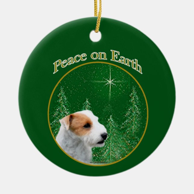 Jack Russell Terrier (broken) Peace Keychain Ceramic Tree Decoration (Front)