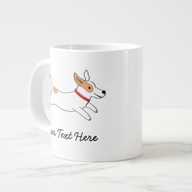 Jack Russell Terrier Cartoon Dog with Custom Text Large Coffee Mug (Front Left)