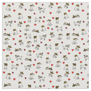 Jack Russell Terrier Cartoon Print Fabric