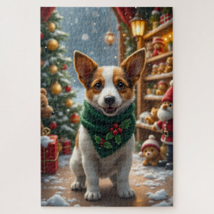 Jack Russell Terrier Christmas Art Jigsaw Puzzle