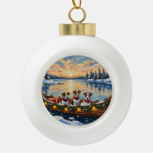 Jack Russell Terrier Christmas Boat Holiday Ceramic Ball Christmas Ornament
