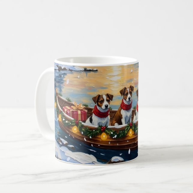 Jack Russell Terrier Christmas Boat Holiday Coffee Mug (Front Left)