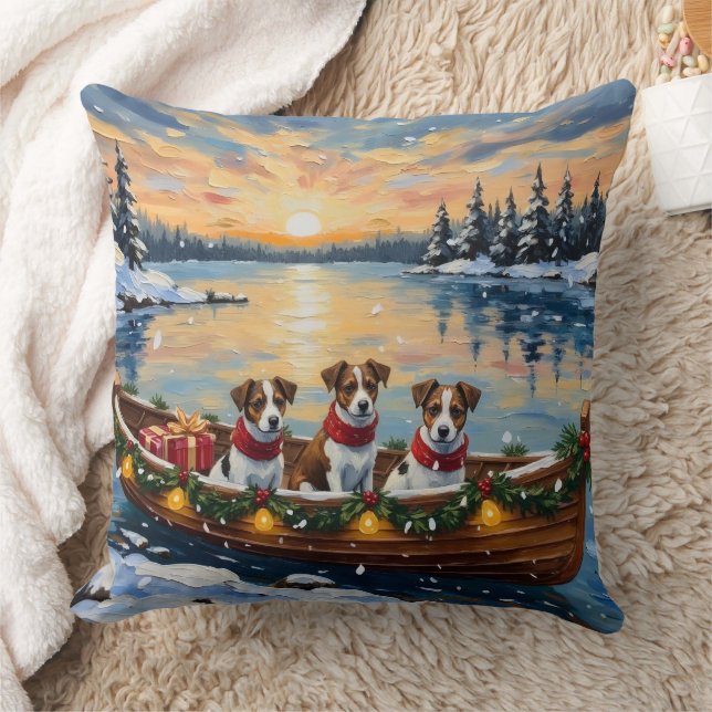 Jack Russell Terrier Christmas Boat Holiday Cushion (Blanket)