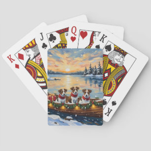 Jack Russell Terrier Christmas Boat Holiday Playing Cards