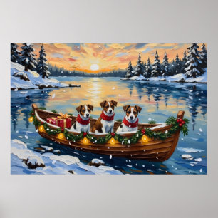 Jack Russell Terrier Christmas Boat Holiday Poster