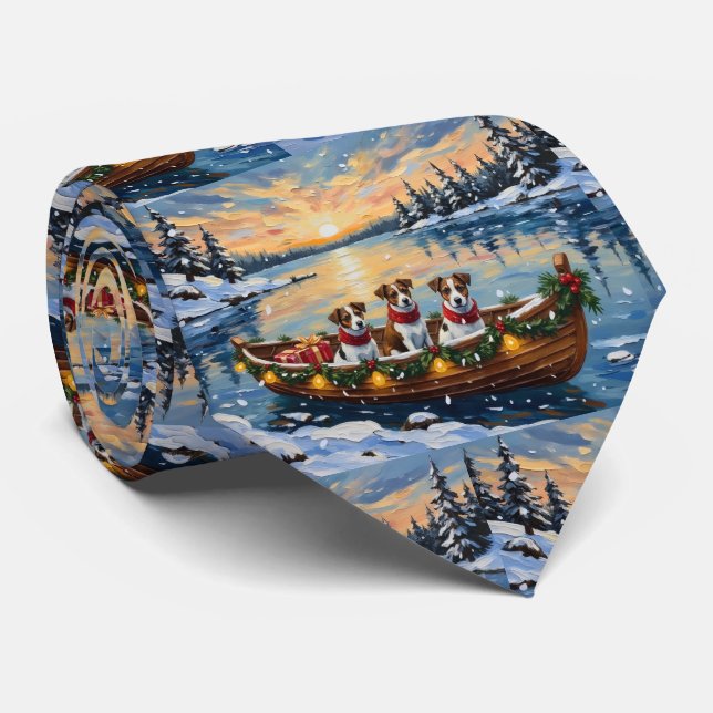Jack Russell Terrier Christmas Boat Holiday Tie (Rolled)