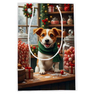 Jack Russell Terrier Christmas Candy Shop Art Medium Gift Bag