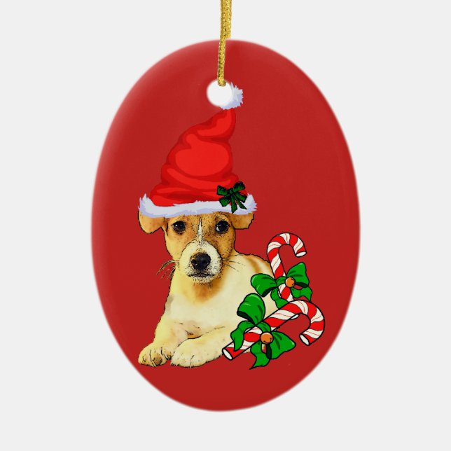 Jack Russell Terrier Christmas Ceramic Tree Decoration (Front)