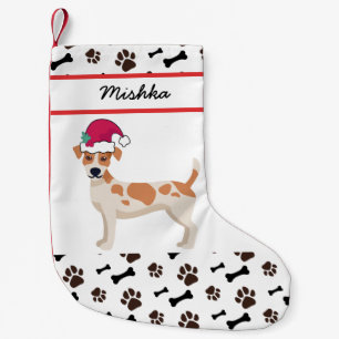 Jack Russell Terrier Christmas, Custom Dog Name Small Christmas Stocking