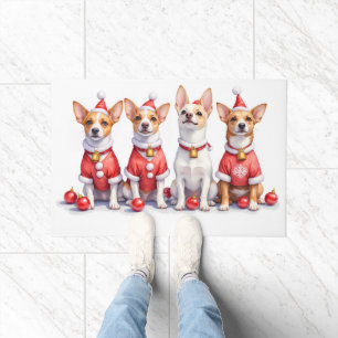 Jack Russell Terrier Christmas Dress Santa Hat Doormat