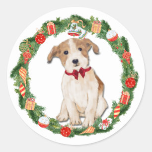 Jack Russell Terrier Christmas Ornament Wreath Classic Round Sticker