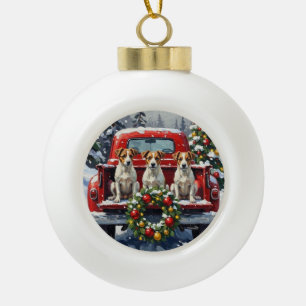 Jack Russell Terrier Christmas Red Truck Holiday Ceramic Ball Christmas Ornament