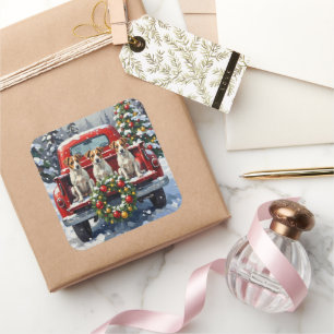 Jack Russell Terrier Christmas Red Truck Holiday Square Sticker