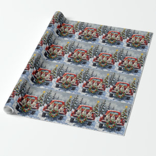 Jack Russell Terrier Christmas Red Truck Holiday Wrapping Paper