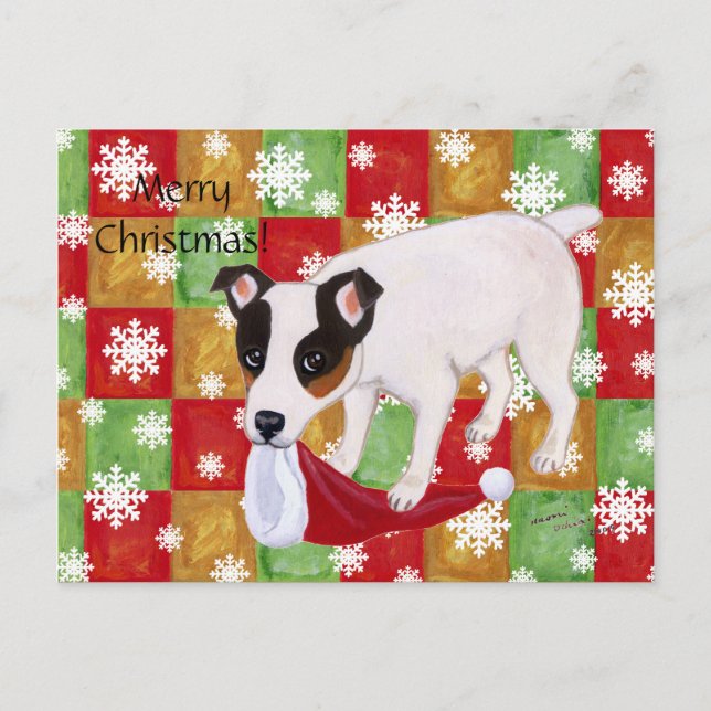 Jack Russell Terrier Christmas Snowflakes Holiday Postcard (Front)