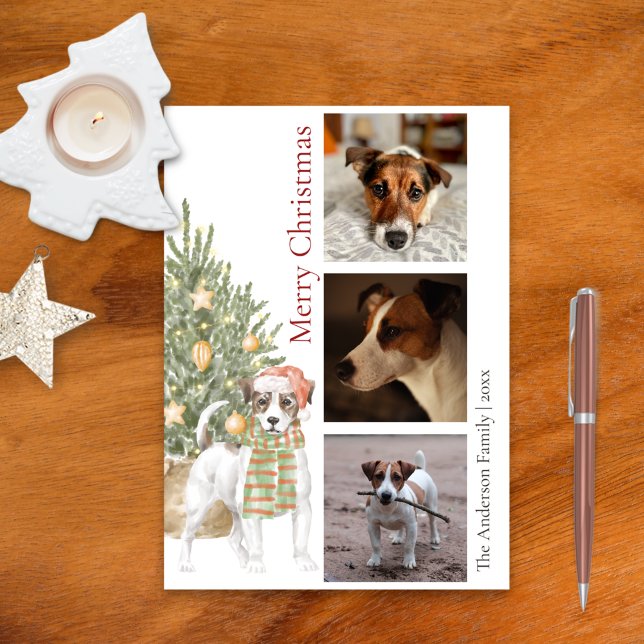 Jack Russell Terrier Christmas Tree Pet Dog Photo Holiday Card (Creator Uploaded)