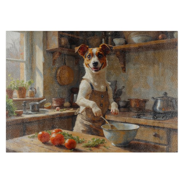 Jack Russell Terrier Cooking in Kitchen Cutting Board (Front)