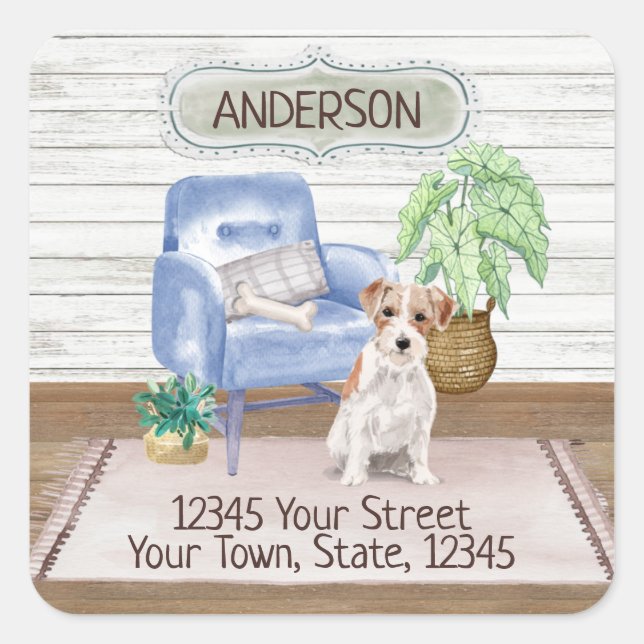 Jack Russell Terrier Cosy New Home Address      Square Sticker (Front)