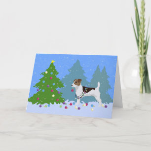 Jack Russell Terrier Decorating Christmas Tree Holiday Card