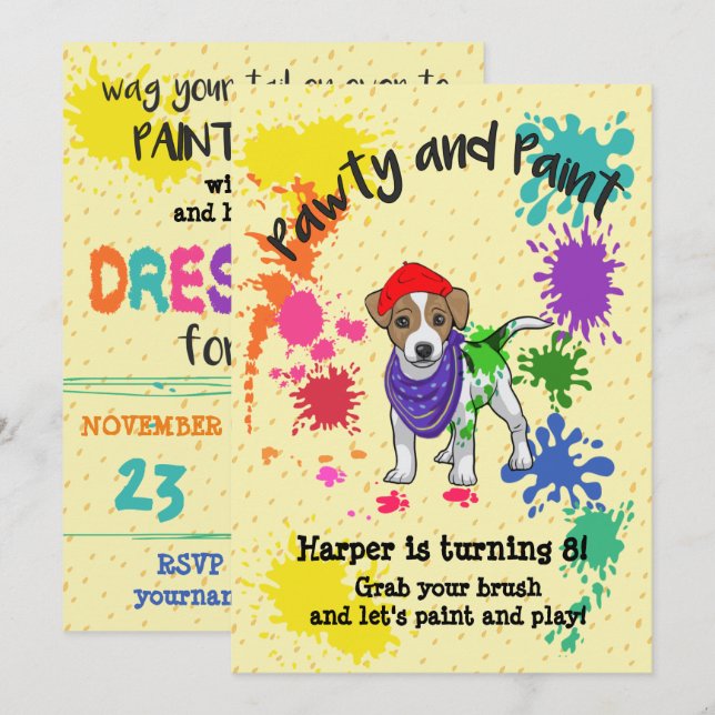 Jack Russell Terrier Dog Art Birthday Party Invite (Front/Back)