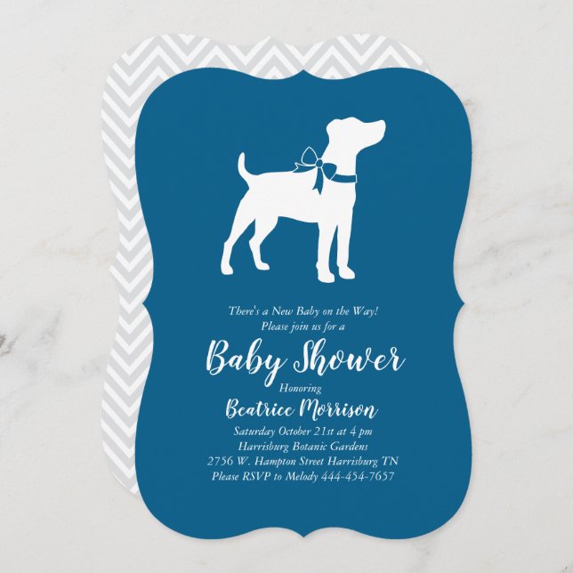 Jack Russell Terrier Dog Baby Shower Blue Boy Invitation (Front/Back)