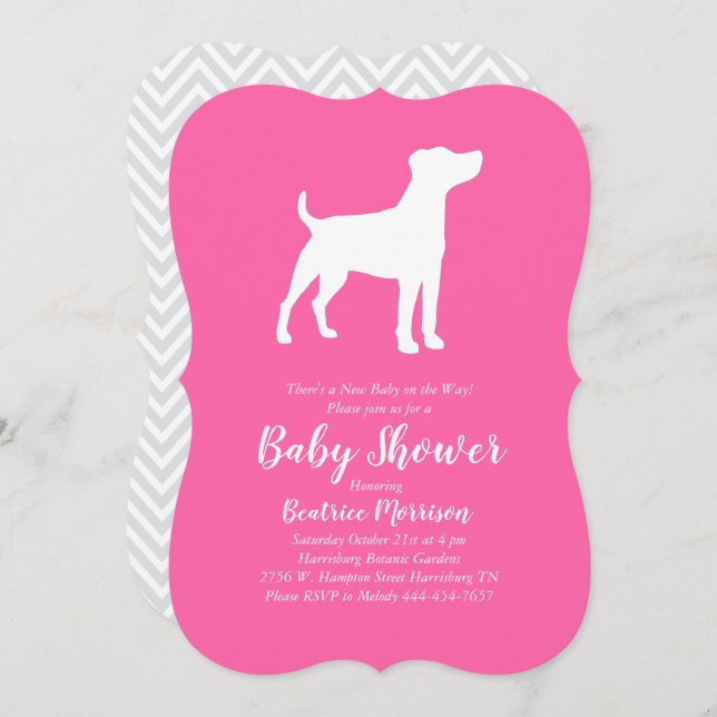 Jack Russell Terrier Dog Baby Shower Pink Girl Invitation (Front/Back)