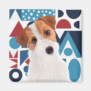 Jack Russell Terrier Dog Blue and Red Geometric  Magnet